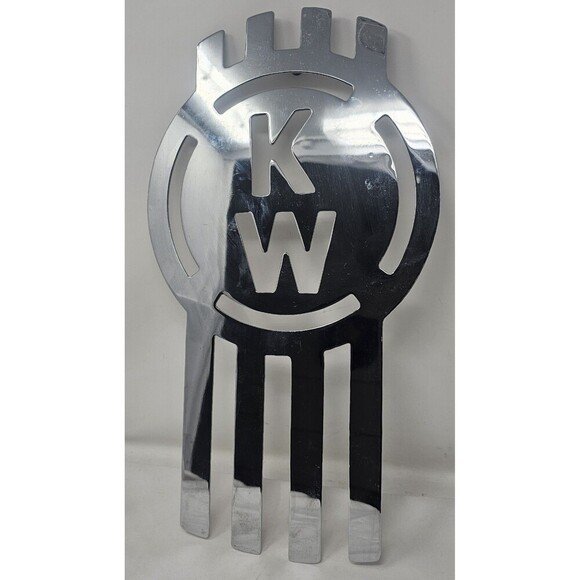 Vtg Kenworth Silver Metal Grille Emblem Tractor Trailer Semi Truck Badge 18.5" - Picture 1 of 14